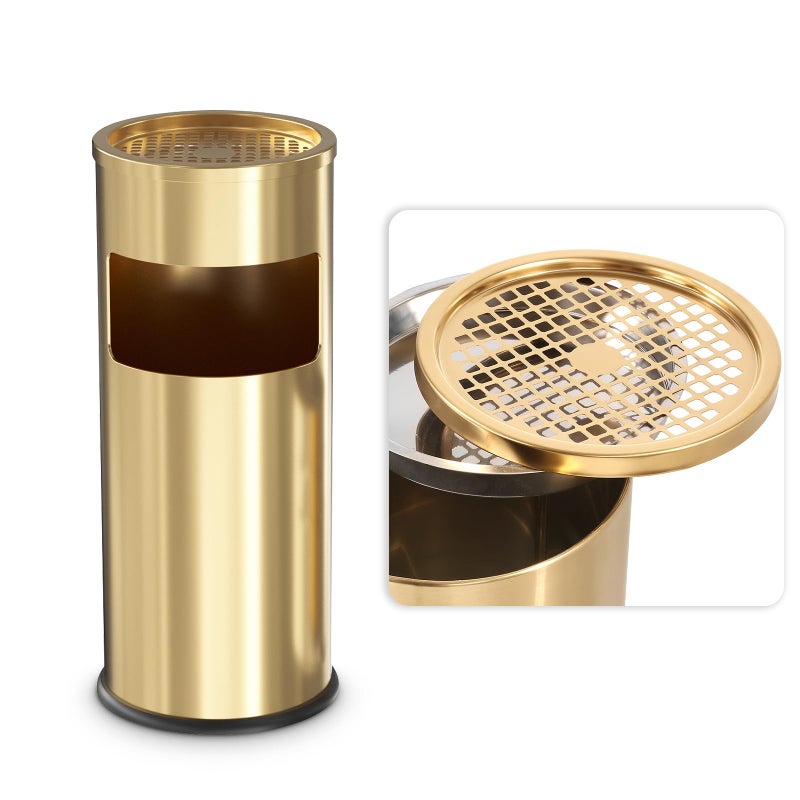 BEAMNOVA Trash Can with Lid Outdoor Indoor Stainless Steel Commercial Garbage Bin Waste Container for Patio Yard Garage with Inside Barrel, Gold, 9.8 in x 24 in (D * H) - Image 1